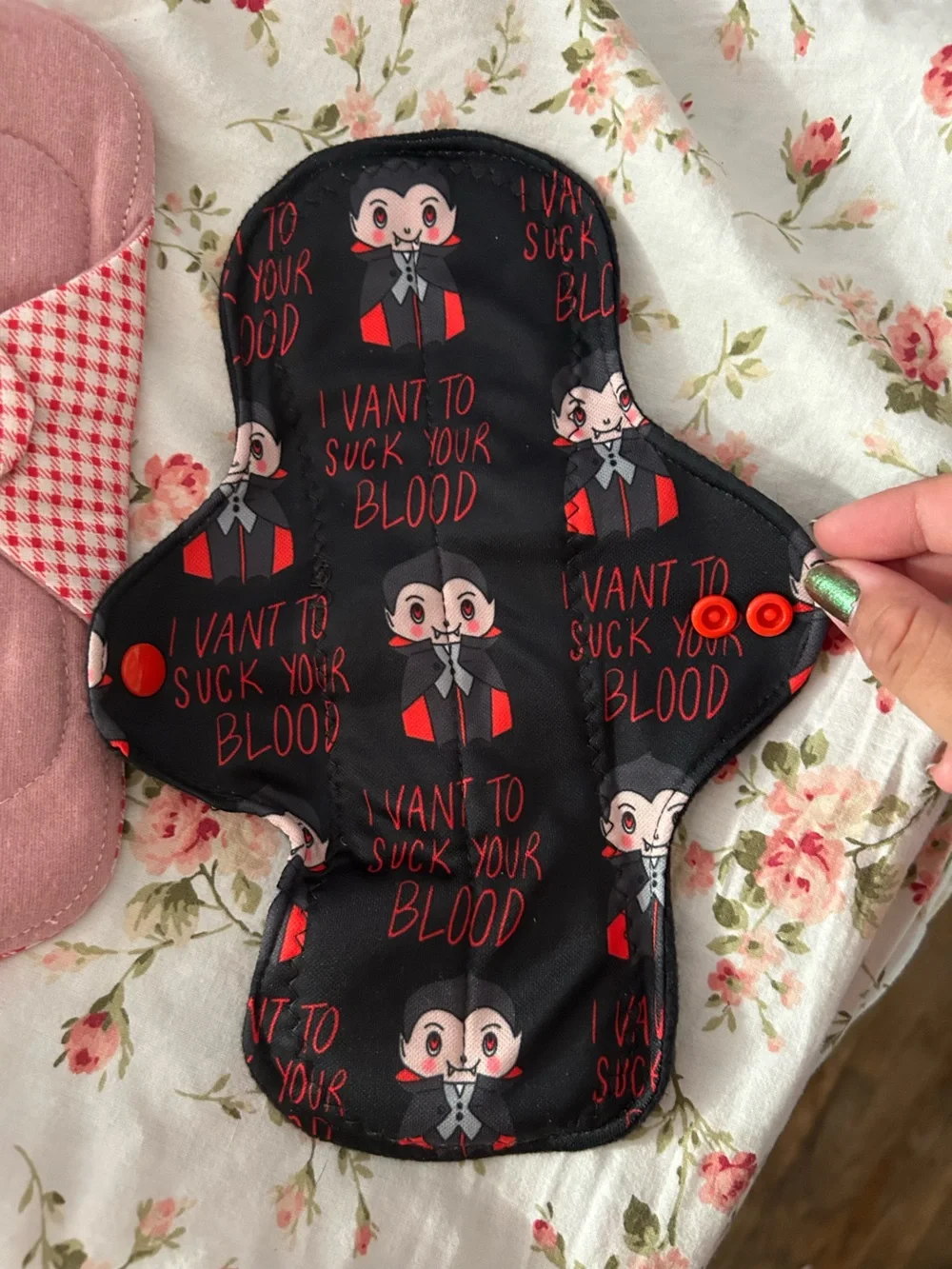 Womens Reusable Black & Red Vampire Cloth Pad - pack of two Cute Cartoon Design